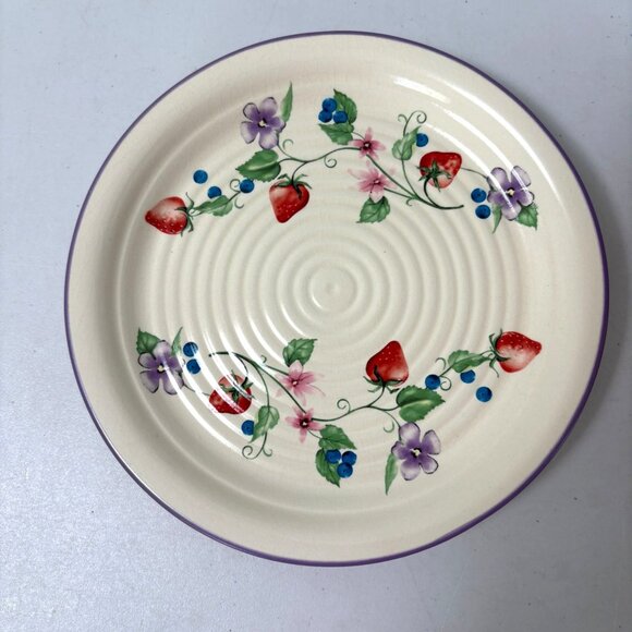 Strawberry Blueberry Fruit Flower Ceramic Colander with Tray Cottage Farmhouse - Picture 2 of 11